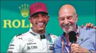  ?? AFP ?? Lewis Hamilton of Britain poses with actor Patrick Stewart after winning the Canadian Grand Prix in Montreal on June 11.