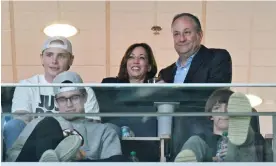  ?? USA Today Sports ?? US vice-president Kamala Harris watch Thursday’s NCAA tournament game between the Howard Bison and the Kansas Jayhawks in Des Moines, Iowa. Photograph: Jeffrey Becker/