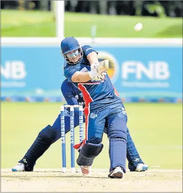  ?? Picture: SASPA ?? WHACKING IT: NMMU’s Matthew Christense­n hits out during their Varsity Cricket tournament match against UCT in Potchefstr­oom yesterday