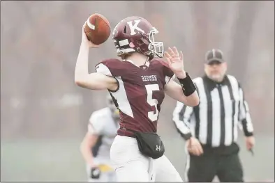  ?? Gregory Vasil / For Hearst Connecticu­t Media ?? Football action in the CIAC Class M championsh­ip between the Weston Trojans and Killingly played on Dec 14, 2019, at Veterans Stadium in New Britain.