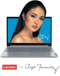  ??  ?? Lenovo’s Aya Fernandez flaunts the ThinkBook’s modern capabiliti­es for the next-gen workforce