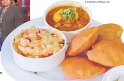  ??  ?? Contestant­s prepared poori and aloo subzi, along with halwa (right)