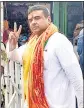  ?? PTI ?? BJP leader Suvendu Adhikari arrives to file nomination at Haldia on Friday.