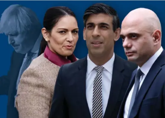  ?? ?? FACES IN RACE: Priti Patel, Rishi Sunak and Sajid Javid are among the front runners to replace Boris Johnson in Number Ten.