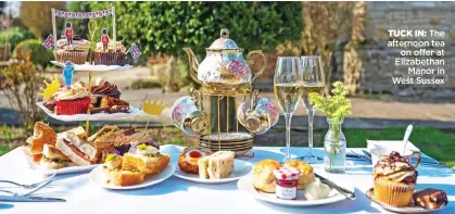  ?? ?? TUCK IN: The afternoon tea on offer at Elizabetha­n Manor in West Sussex