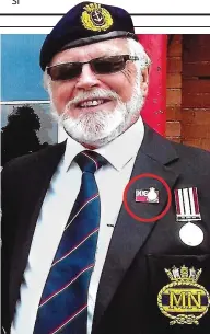  ??  ?? Proud: Ivan Cloherty with his Veterans Badge circled. Below, the badge in its full glory