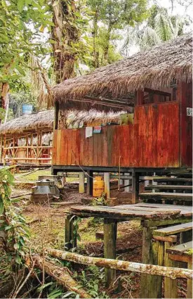  ??  ?? Siona Lodge's kitchen and dining area is a biodegrada­ble structure,