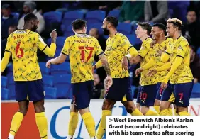  ?? ?? West Bromwich Albion’s Karlan Grant (second right) celebrates with his team-mates after scoring