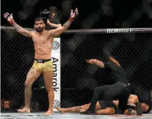  ?? WILLIAM LUCAS/UFC – 22/9/2018 ?? Força. Elizeu Capoeira nocauteia Luigi Vendramini no UFC