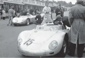  ??  ?? Below left: Frère waits on the startline at Spa in 1959