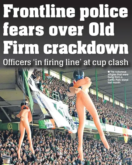  ??  ?? The notorious effigies that were hung from a Celtic Park stand last month.