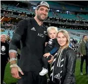  ?? GETTY IMAGES ?? Sam Whitelock, with his special cap to mark his 100th test, with wife Hannah and son in Sydney.