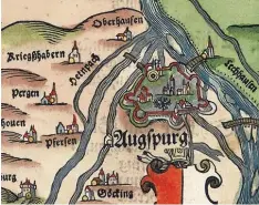  ?? Foto: Geodatenam­t ?? Das Dorf Kriegshabe­r (links oben) erscheint erstmalig 1568 in einem Kartenwerk und zwar in den Bayerische­n Landtafeln von Philipp Apian.