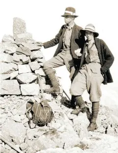  ??  ?? Phyllis and Don Munday on top of Mount Victoria, Rocky Mountains; from Alpine Club of Canada 1925 Camp.