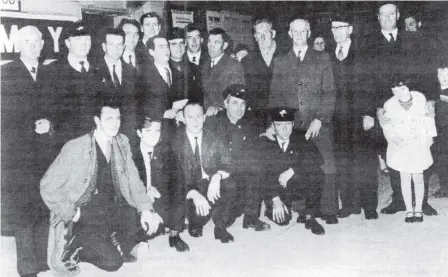  ?? ?? March 25th, 1967: The fateful day of closure for Fermoy Station. Included are, back l-r: Tommy Power, Ned Coll, Bill Conway, Billy Clifford, Denis Gavighan, Tim Hannon, John Barry, Liam Dowling, Cal Cotter, Jackie Carr and Jim Cotter. Front l-r: Brendan Flynn, Don Callaghan, Mattie Jeffers, George Tobin and Paddy Power.