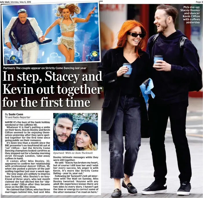  ??  ?? Pick-me-up: Stacey Dooley and dancer Kevin Clifton with coffees yesterday