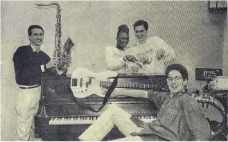  ?? HSPVA ?? Chris Dave’s 1989-90 high school jazz combo was,from left, David Detweiler, tenor sax; Dave, drums; Eddy Hobizal, piano; and Eddie Weiner, bass. Dave made the All-State Jazz Ensemble his sophomore and junior years.