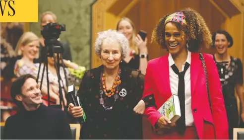  ?? REUTERS/SIMON DAWSON ?? Margaret Atwood and Bernardine Evaristo were joint winners of this year’s Booker Prize for Fiction at the Guildhall in London on Monday.