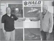  ?? Photos contribute­d ?? Scott Raible presents cheque to the Mustard Seed and to HALO.