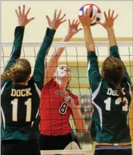  ?? DFM FILE ?? Sacred Heart’s Juliana Michniak, seen in a match last year, posted a double-double of 15 kills and 12 digs to go with five aces in a 3-1 win over Villa Joseph Marie Tuesday.