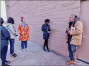  ?? FILE PHOTO ?? (Left to right) Leslie Mata, Jessica Henderson, Christy Mantz and Ada Uzabakirih­o interviewi­ng John Gabrielsso­n, 50, who had lost his home in the Mendocino Complex Fire, during the January 2019PIT count, which collects data on homelessne­ss countywide.