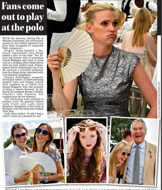  ??  ?? Hot stuff: Lara Stone, top, tries to keep cool with, from left, Lady Violet and Lady Alice, Lily Cole, Susan and Charles