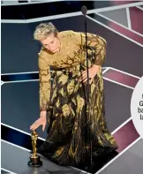  ?? — AP ?? Frances McDormand, winner of best actress award for Three Billboards Outside Ebbing, Missouri, at the Dolby Theatre in Los Angeles. She gave a call for an ‘inclusion rider’ — an obscure method to increase film production diversity that she hopes will...