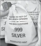  ??  ?? SILVER HITS ROCK BOTTOM: It’s good news for state residents who get the Silver Vault Bags each loaded with 10 solid .999 pure Silver State Bars. That’s because residents are getting the lowest ever State Minimum set by the private Federated Mint as long as they call before the deadline ends.