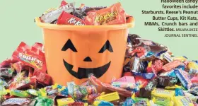  ?? MILWAUKEE JOURNAL SENTINEL ?? Halloween candy favorites include Starbursts, Reese's Peanut Butter Cups, Kit Kats, M&Ms, Crunch bars and Skittles.