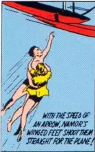  ??  ?? Namor was also the first superhero to be depicted actually flying, two years before Superman stopped leaping over tall buildings and started flying too.