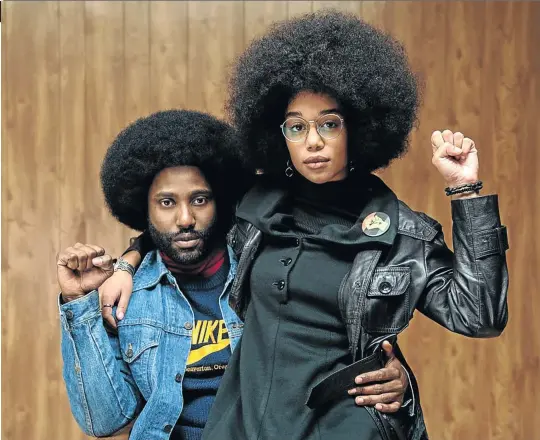  ?? Pictures: Supplied ?? John David Washington and Laura Harrier in ’BlacKkKlan­sman’. Below, Adam Driver and director Spike Lee.