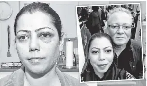  ??  ?? Henna Johnson bears a black eye that she told The Post came from the violent rage of her German diplomat husband, Joachim Haubrichs (inset). BRUTAL: