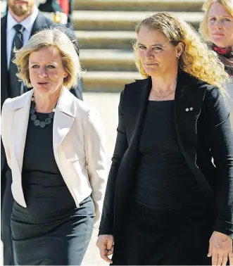 ?? LARRY WONG ?? Gov. Gen. Julie Payette, right, walks with Premier Rachel Notley outside the Legislatur­e Building during her first official visit to Alberta on Tuesday. The governor general will travel to Calgary Wednesday.