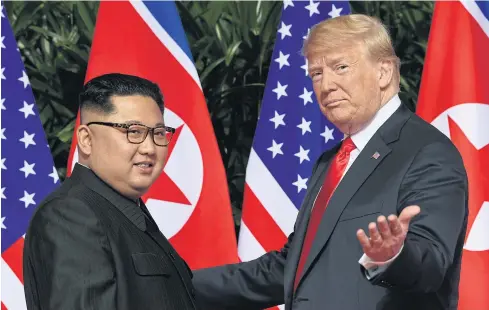  ?? AFP ?? US President Donald Trump gestures as he meets with North Korea’s Kim Jong-un in June.