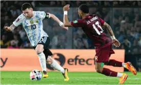  ?? Photograph: DAX Images/NurPhoto/Shuttersto­ck ?? Lionel Messi was in goalscorin­g form as Argentina, already qualified for the World Cup finals, beat Venezuela 3-0 on Friday.