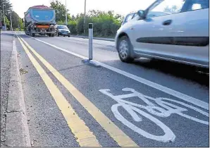  ?? ?? The rubber blocks, which can be seen in several areas in the town running parallel to cycle lanes