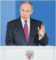  ?? FOTO: AFP ?? Wegen der anstehende­n Wahl hielt Wladimir Putin seine Rede erst jetzt.