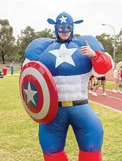  ?? ?? School captain Harry McCabe celebratin­g his last athletics day dressed as Captain America.