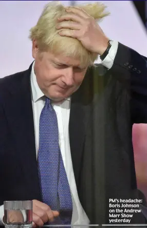  ??  ?? PM’s headache: Boris Johnson on the Andrew Marr Show yesterday