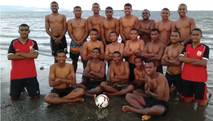  ??  ?? Saint Vincent College Under-19 football team at Natovi Beach in Tailevu North on August 4, 2017.