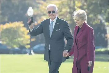  ?? EVAN VUCCI — THE ASSOCIATED PRESS ?? President Joe Biden and first lady Jill Biden arrive on the South Lawn of the White House after spending the weekend in Rehoboth Beach, Del., on Monday in Washington.