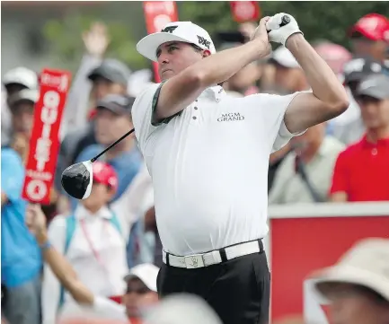  ?? — AP PHOTO ?? Pat Perez tees off during the third round of the CIMB Classic golf tournament in Malaysia, where he shot six birdies on the back nine Saturday.