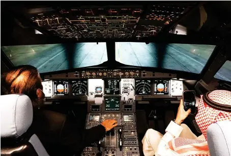  ?? AN photo by Huda Bashatah ?? Each year, the new A320neo simulator, manufactur­ed by L3 Harris Technologi­es, is scheduled to train 3,600 pilots and first officers.