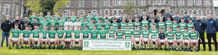  ?? ?? DOUBLE HONOURS FOR COLMAN’S - Panellists and mentors from both victorious teams from St Colman’s College, Fermoy, who have secured the O’Callaghan Cup and the Cork Post-Primary Schools U16 A hurling titles.