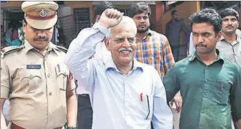  ?? AFP ?? Poet and activist Varavara Rao (centre) being arrested for alleged links to Maoists in Hyderabad on Tuesday.