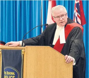  ?? ROB BEINTEMA/METROLAND FILE PHOTO ?? Justice Paul O’Marra recently stayed the heroin-related charges a man was facing in Brampton. The judge ruled that prosecutor­s took an “unacceptab­le” amount of time to disclose evidence.