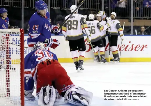  ?? PHOTO AFP ?? Les Golden Knights de Vegas ont largement contribué à l’augmentati­on du nombre de buts en ce début de saison de la LNH.