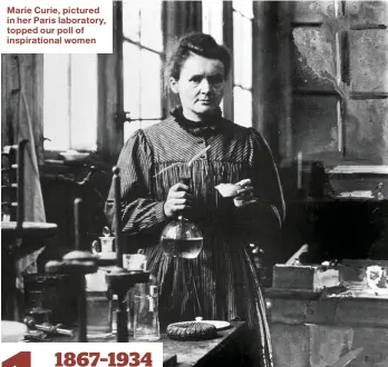  ??  ?? Marie Curie, pictured in her Paris laboratory, topped our poll of inspiratio­nal women