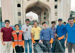  ??  ?? Musharraf Faruqui, the project director of Charminar Pedestrian­isation Project, along with some of the SHIP volunteers on Saturday.