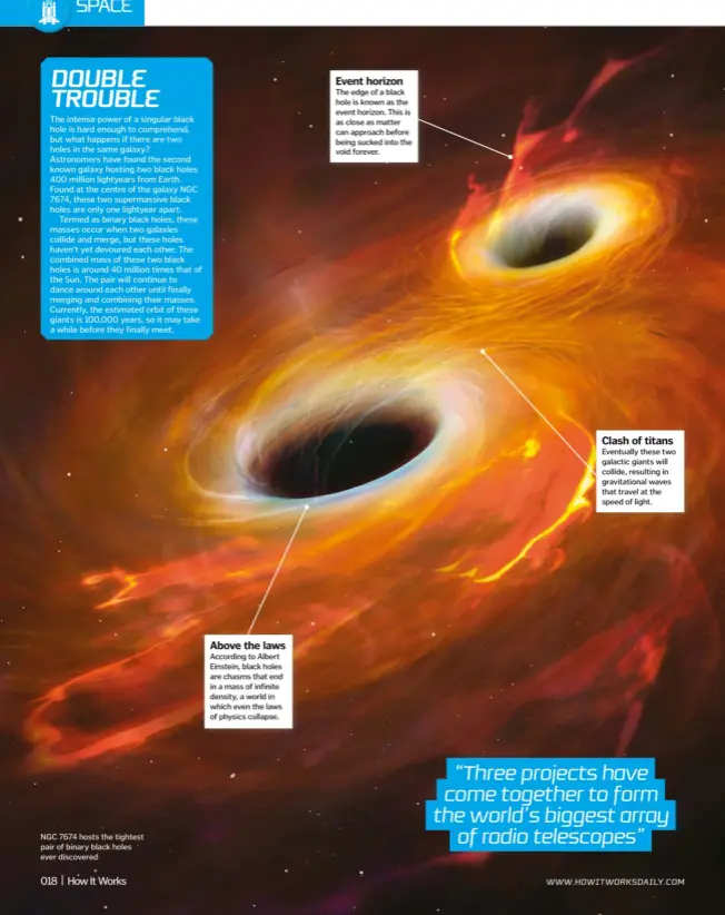  ??  ?? NGC 7674 hosts the tightest pair of binary black holes ever discovered